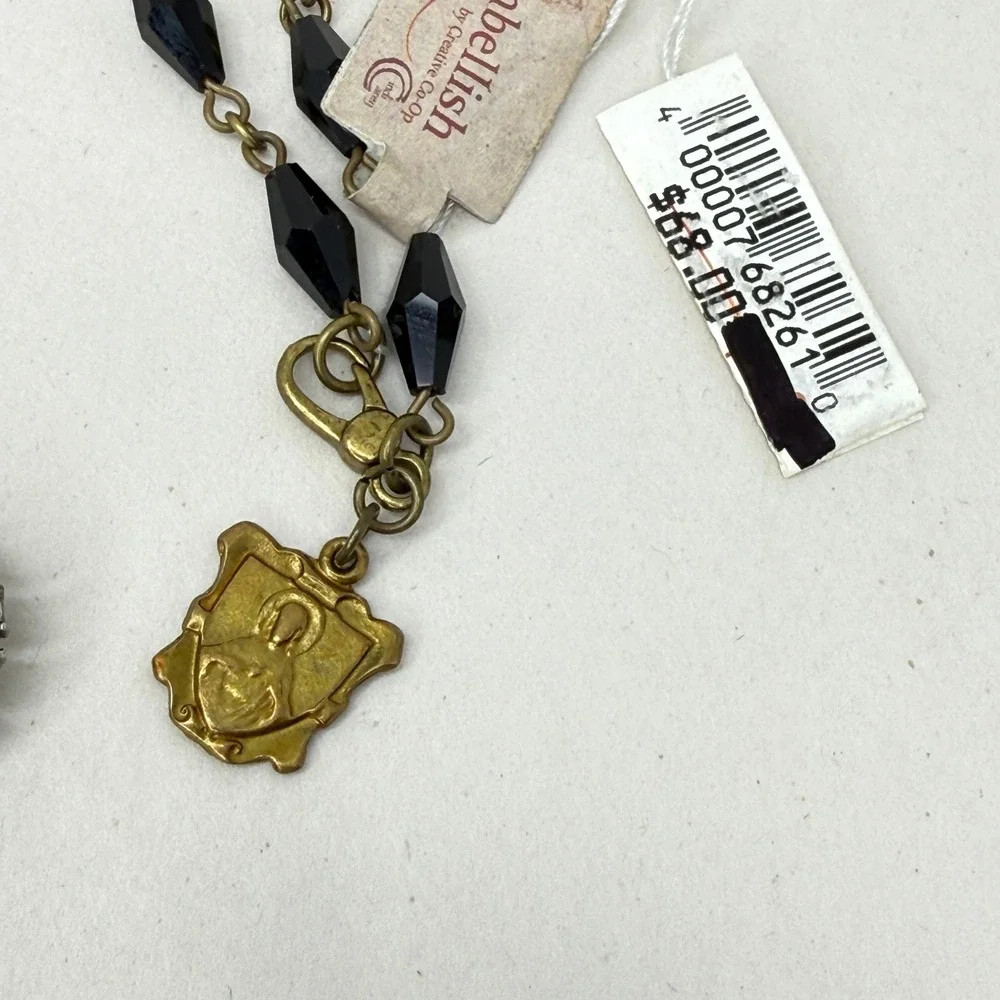 Embellish Graceful‎ Glory Metal Necklace Black Beaded Cross Pendant JW0740